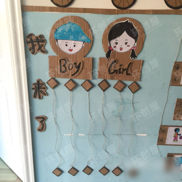 幼儿园墙面装饰纸箱手工图片