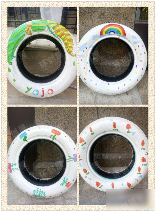 幼儿园轮胎彩绘卡通动物花纹图片