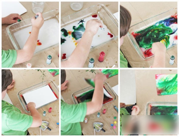 幼儿园美术科探区牛奶画作品图片