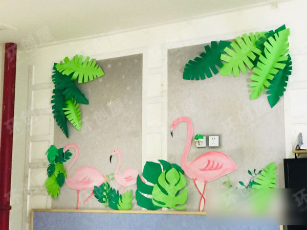 幼儿园绿色系环创图片火烈鸟
