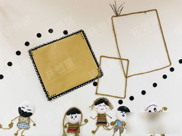 幼儿园纸皮纸板麻绳环创图片