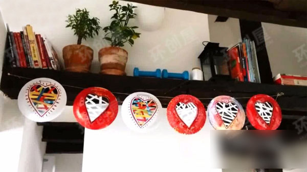 幼儿园纸盘爱心吊饰图片