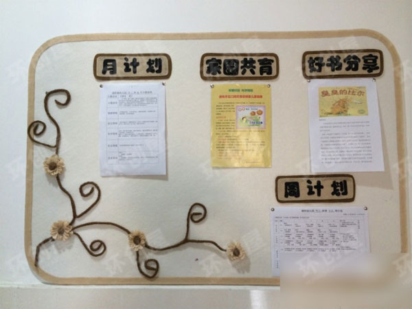 幼儿园棉麻线绳风格家园联系栏图片