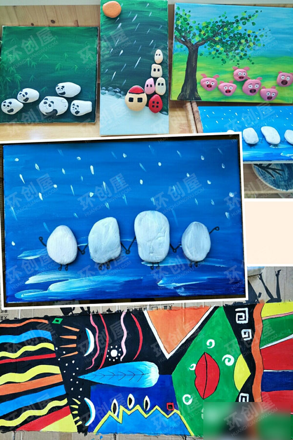 幼儿园石头装饰画图片
