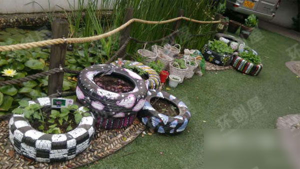 幼儿园轮胎植物秀图片