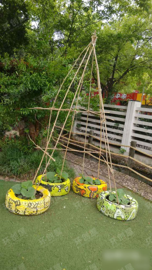 幼儿园轮胎植物秀图片