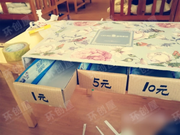 幼儿园收银台区角图片纸箱变实用收银台