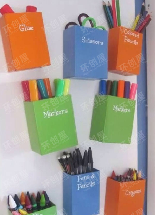幼儿园美工区的物品收纳图片