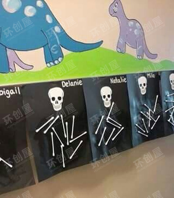 幼儿园科探区DIY棉签骨架图片