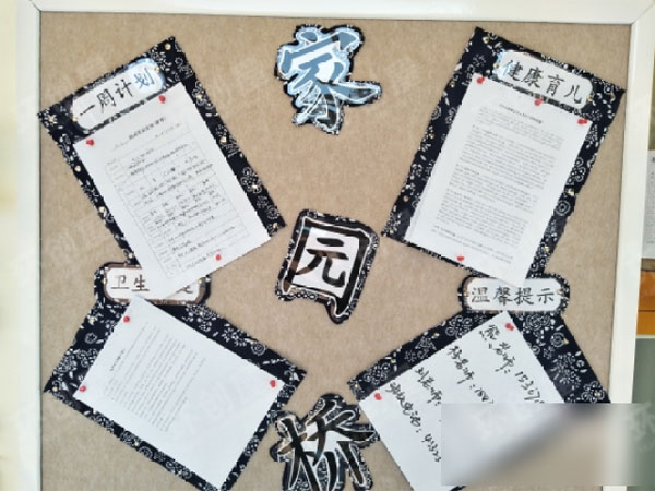 幼儿园蓝布印花布置家园联系栏图片