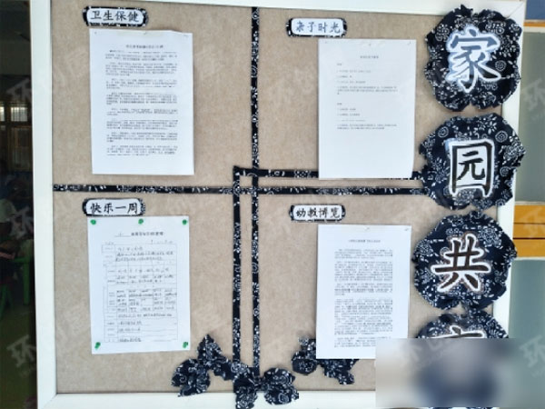 幼儿园蓝布印花布置家园联系栏图片