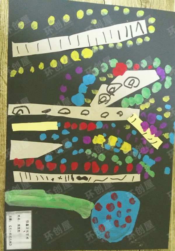 幼儿园美术作品展示白桦林图片