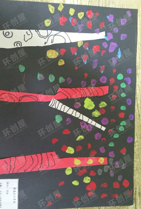 幼儿园美术作品展示白桦林图片