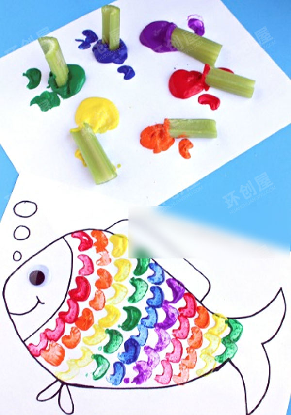 幼儿园芹菜拓印画年年有鱼图片
