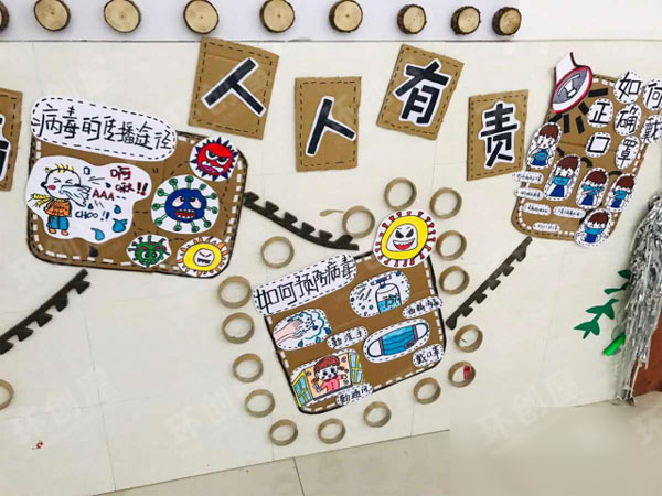 幼儿园关于新型冠状病毒的主题墙图片