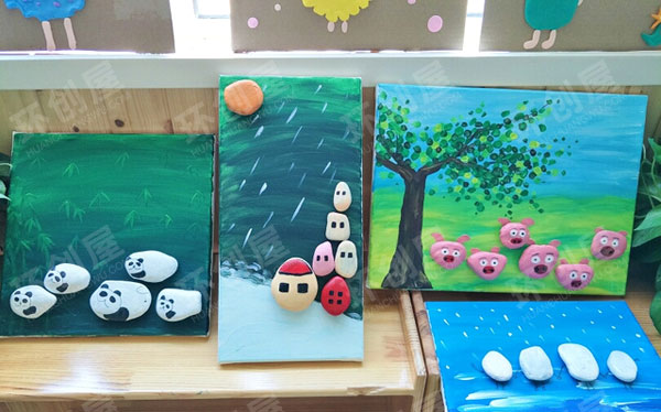 幼儿园走廊环创石头画装饰图片