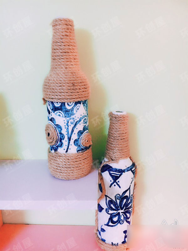 幼儿园青花瓷麻绳瓶作品展示图片