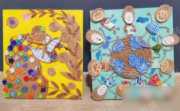幼儿园环创人物动物绳编作品展示图片