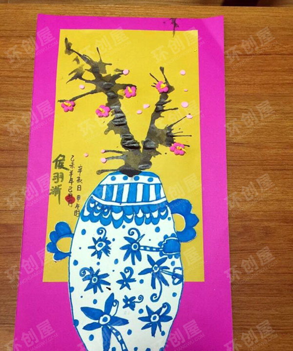 幼儿园青花瓷插花瓶作品展示图片