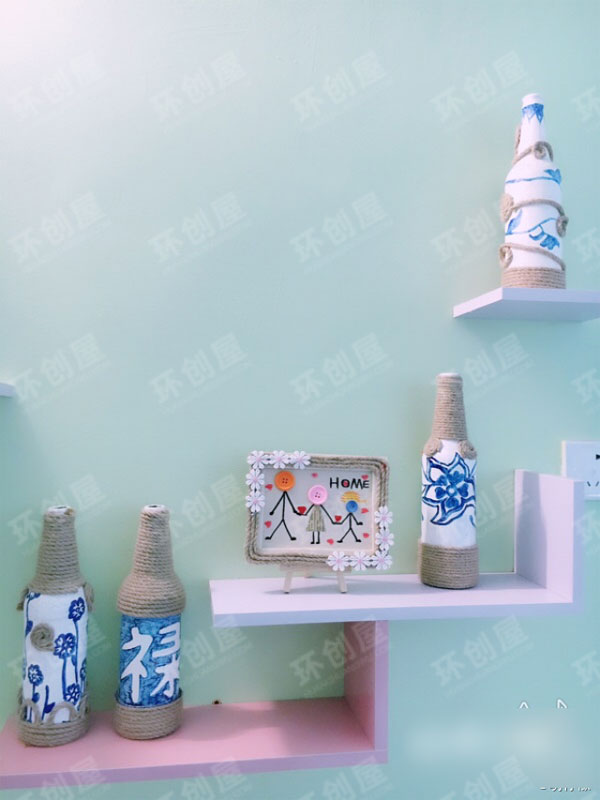 幼儿园青花瓷麻绳瓶作品展示图片