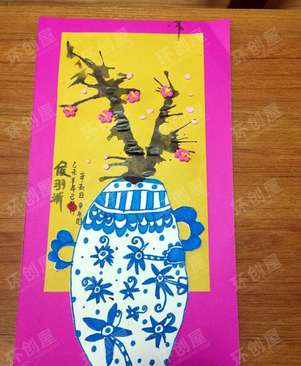 幼儿园青花瓷插花瓶作品展示图片