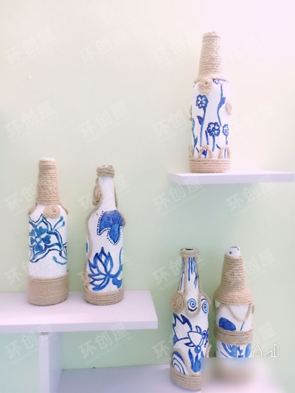 幼儿园青花瓷麻绳瓶作品展示图片
