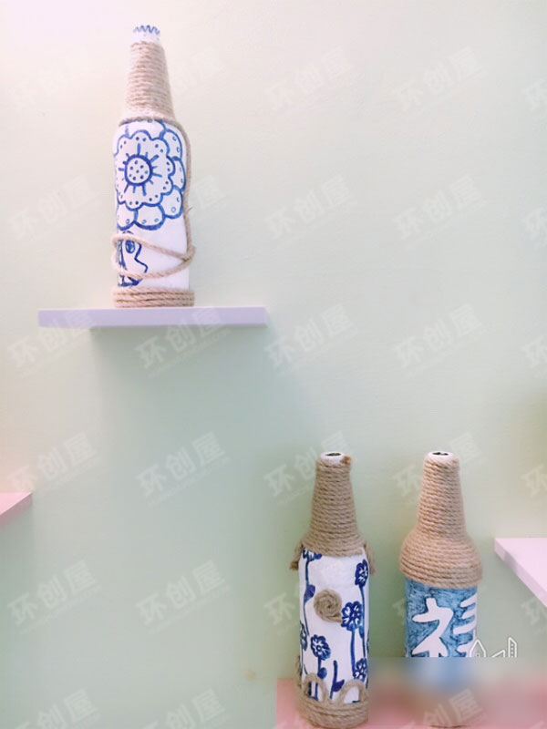 幼儿园青花瓷麻绳瓶作品展示图片