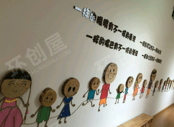 幼儿园走廊环创木桩卡通人物布置图片