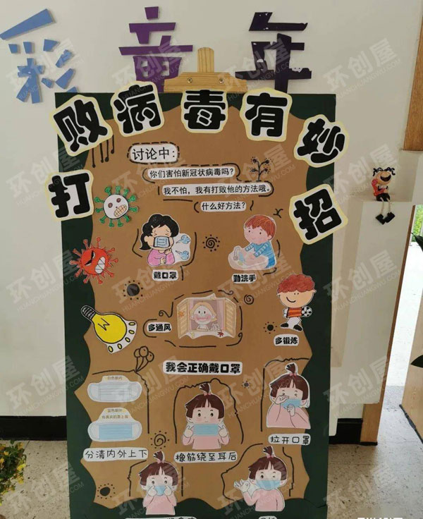 幼儿园走廊展板防疫系列防疫在行动图片