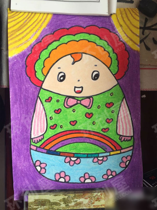 幼儿园作品展示环创蜡笔画图片
