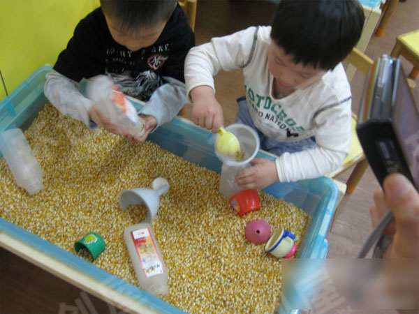 幼儿园科学区取豆子图片
