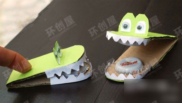 幼儿园美工区瓶盖鳄鱼响板图片