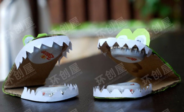 幼儿园美工区瓶盖鳄鱼响板图片