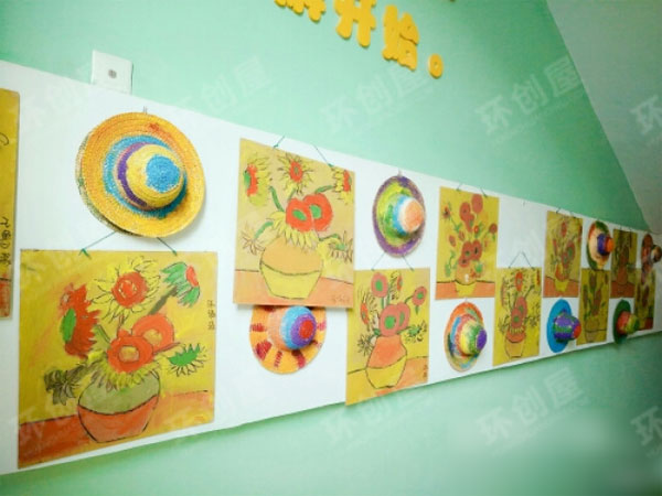 幼儿园走廊草帽装饰环创图片