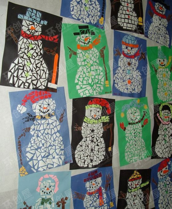 幼儿园美工区环创儿童创意绘画冬天雪人图片