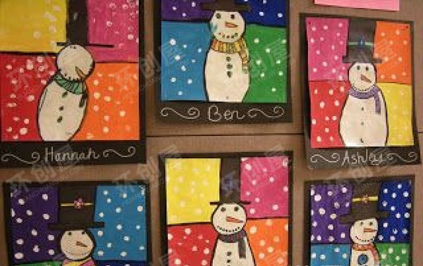 幼儿园美工区环创儿童创意绘画冬天雪人图片