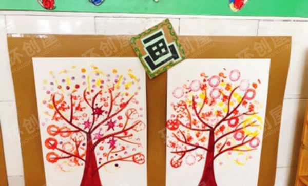 幼儿园作品展示环创蔬菜拓印画图片