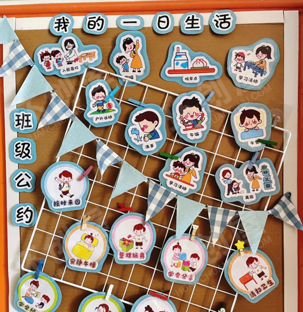 幼儿园简约风一日生活环创图片