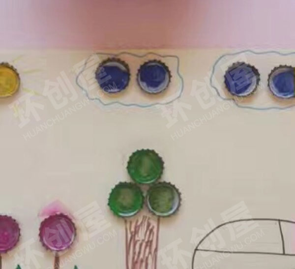 幼儿园益智区环创瓶盖的玩法图片