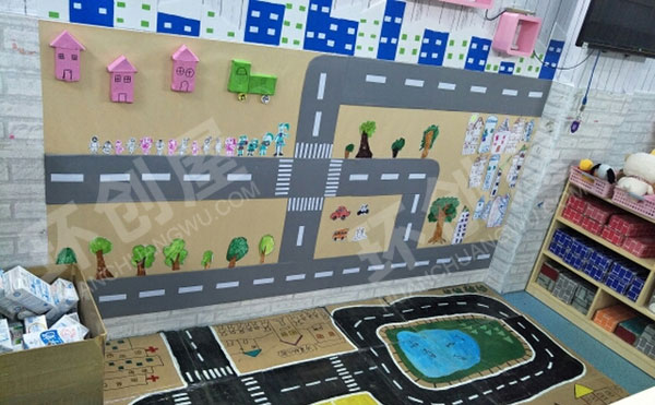 幼儿园建构区公路墙面地板图片