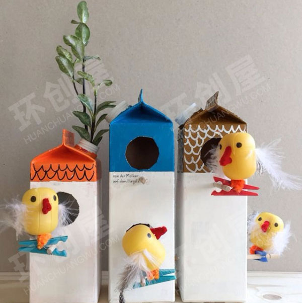 幼儿园美工区手工作品牛奶盒大变身图片