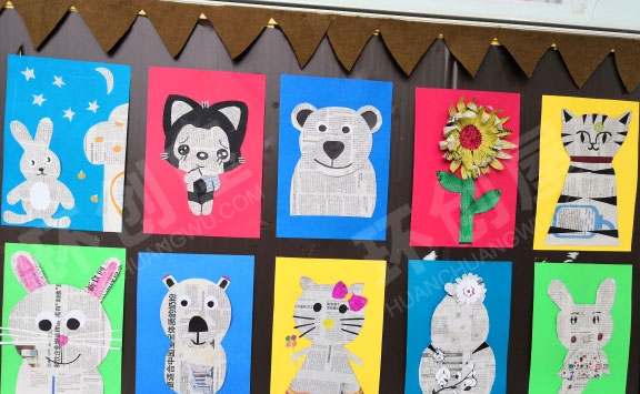 幼儿园报纸画作品墙图片