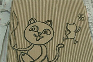 幼儿园阅读区自制绘本纸板画小猫钓鱼图片5张