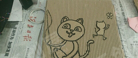 幼儿园阅读区自制绘本纸板画小猫钓鱼图片