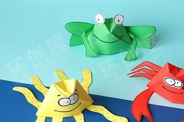 幼儿园美工区褶皱鱼和螃蟹图片