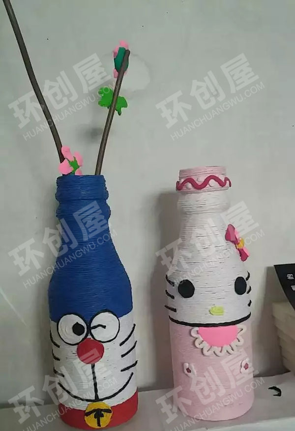 幼儿园纸绳遇上瓶瓶罐罐的奇妙创意作品展示图片