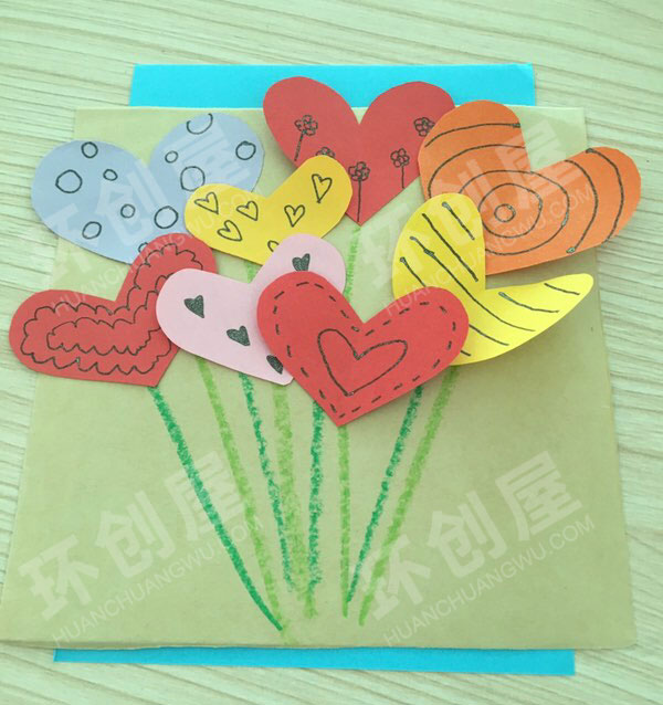 幼儿园美工区手工礼物爱心花束图片