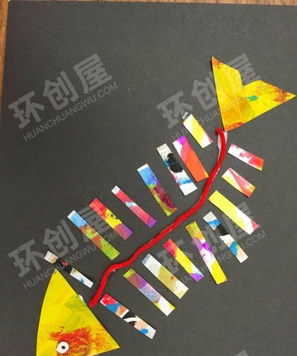 幼儿园美工区多彩的小鱼骨头图片