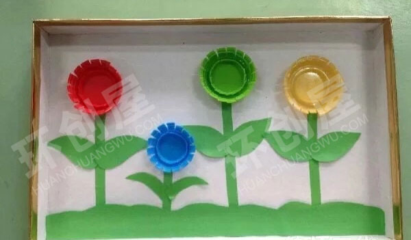 幼儿园益智区有趣的瓶盖画图片