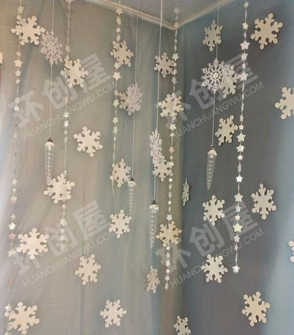 幼儿园冬季主题雪花吊饰图片